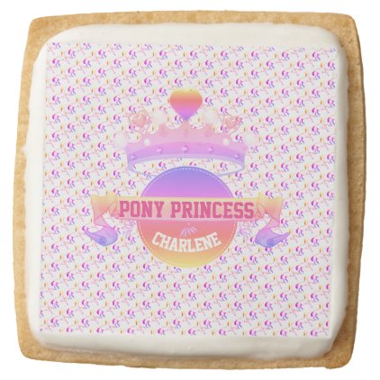 Pink and Purple Pony Princess Square Shortbread Cookie