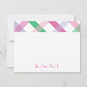 Pink and Purple Preppy Plaid Personalized Note Card