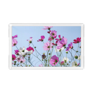Pink and Purple Pretty Flower Meadow Photo Acrylic Tray
