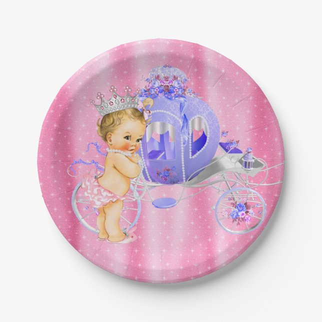 Pink and Purple Princess Baby Shower Paper Plates (Front)