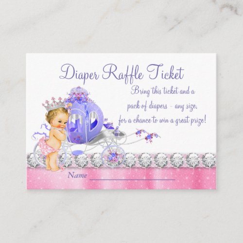 Pink and Purple Princess Diaper Raffle Ticket Enclosure Card