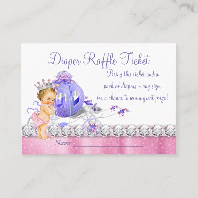Pink and Purple Princess Diaper Raffle Ticket Enclosure Card (Front)