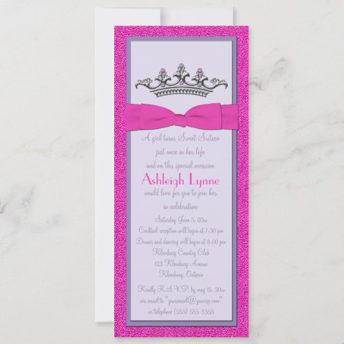 Pink and Purple Princess Sweet Sixteen Invitation