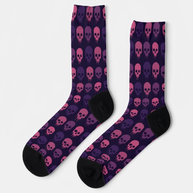 Pink and Purple Punisher Skull Crew Socks (Left)