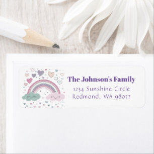 Pink and Purple Rainbow & Hearts Birthday Party Label