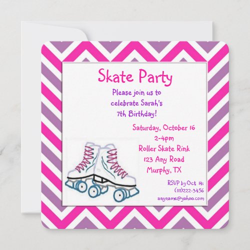 Pink and Purple Roller Skate Birthday Invitation