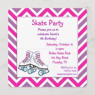 Pink and Purple Roller Skate Birthday Invitation