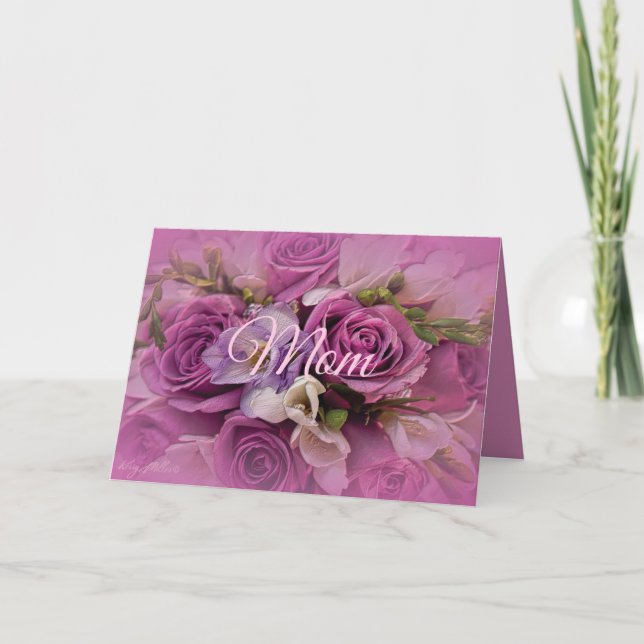 Pink and Purple Rose Bouquet Mother's Day Card (Front)