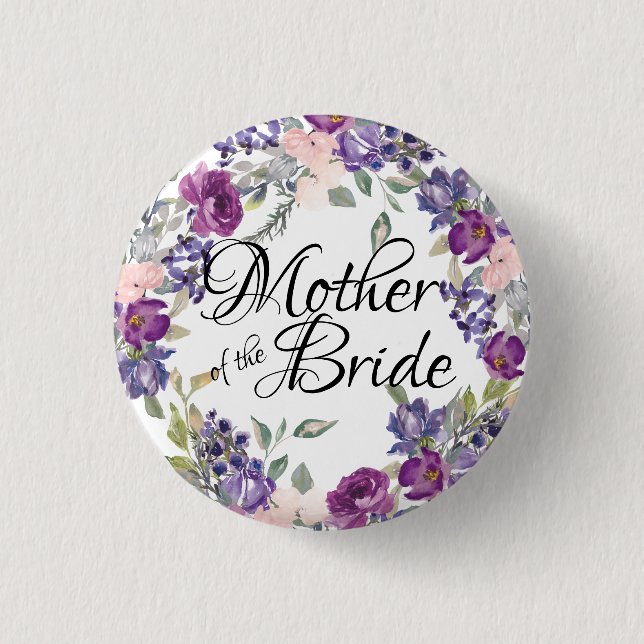 Pink and Purple Rose Floral Mother of the Bride Button (Front)
