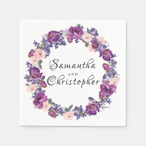 Pink and Purple  Rose Floral Personalized Napkins