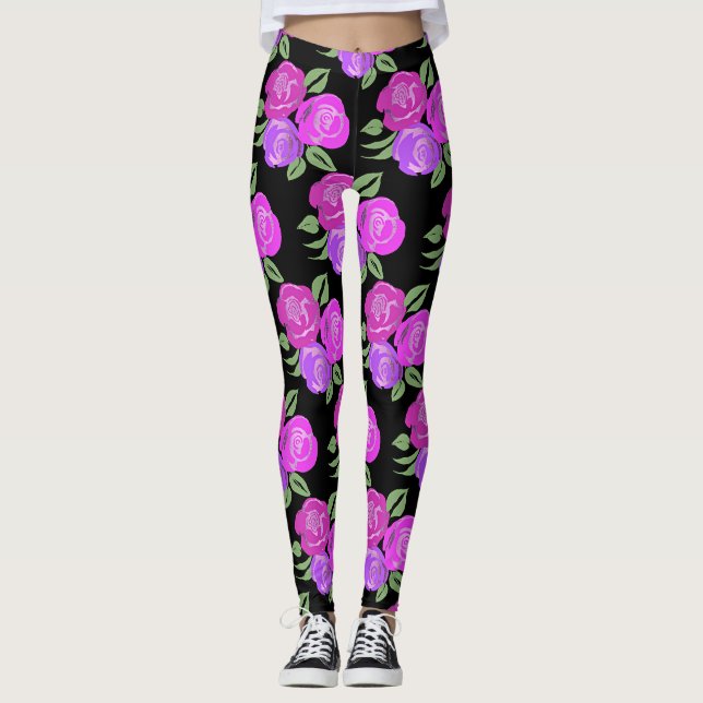 Pink and Purple Roses Leggings (Front)