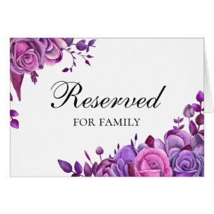 Pink and purple roses. Lilac wedding reserved sign Cards