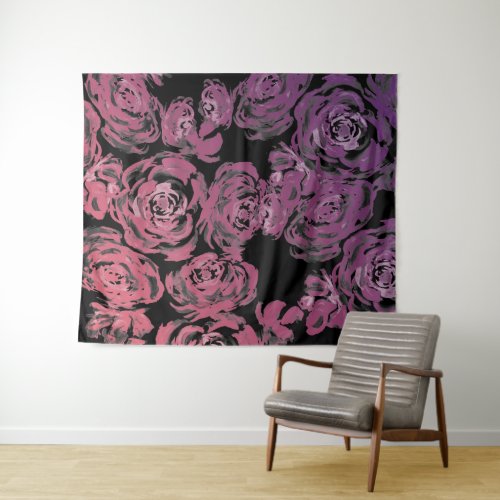 Pink and Purple Roses Pattern Tapestry