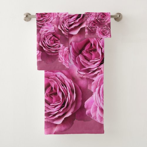 Pink and purple roses patterns bath towel set