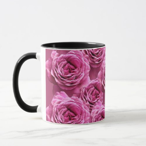 Pink and purple roses patterns mug