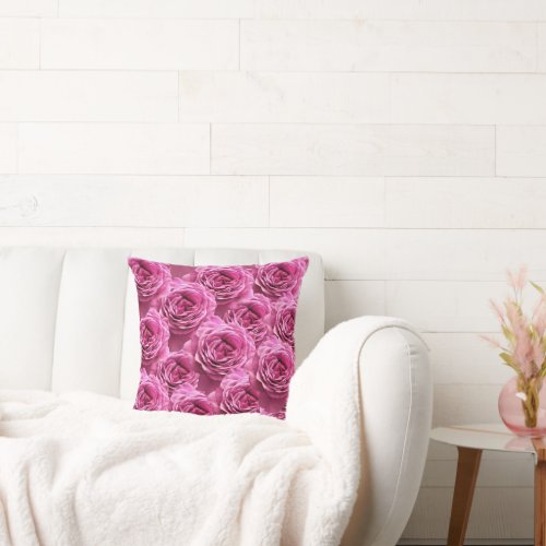 Pink and purple roses patterns throw pillow