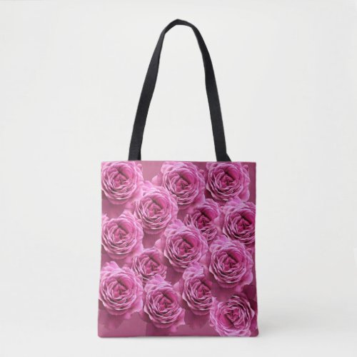 Pink and purple roses patterns tote bag