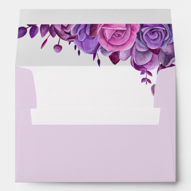 Pink and purple roses. Watercolor flowers wedding Envelope (Back (Bottom))