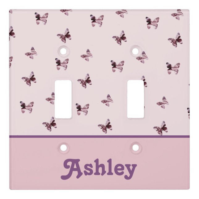 Pink and Purple Satin Beautiful Butterfly Pattern Light Switch Cover (Front)
