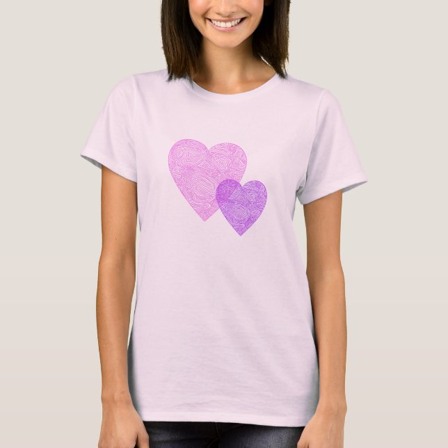 Pink and Purple Scribbleprint Hearts T-Shirt (Front)