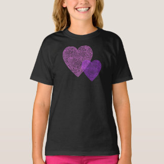 Pink and Purple Scribbleprint Hearts T-Shirt