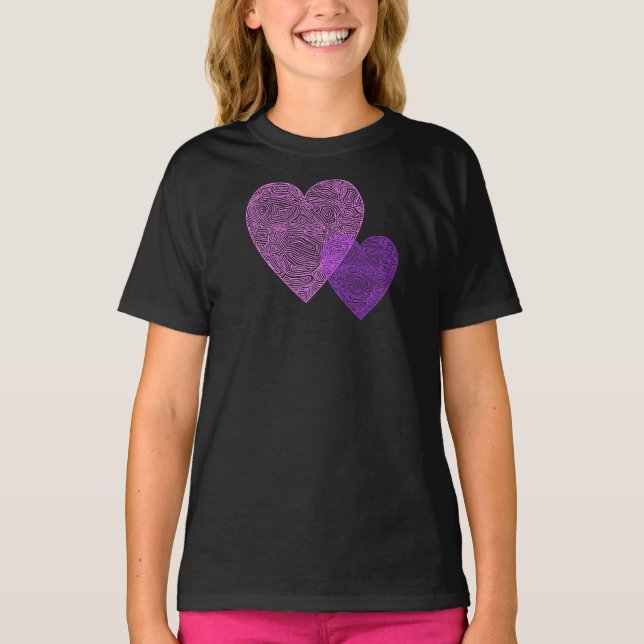 Pink and Purple Scribbleprint Hearts T-Shirt (Front)