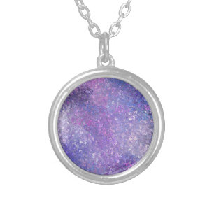 Pink And Purple Sequins Bling  Silver Plated Necklace
