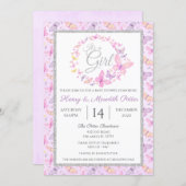 Pink and Purple Silver Butterfly Baby Shower Invitation (Front/Back)
