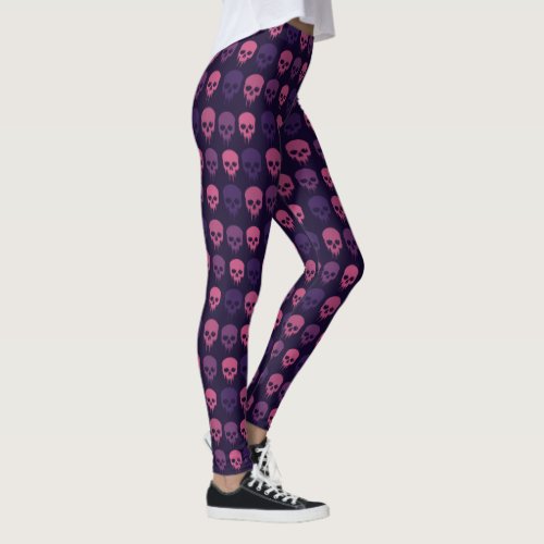 Pink and Purple Skull Print Fashion Leggings