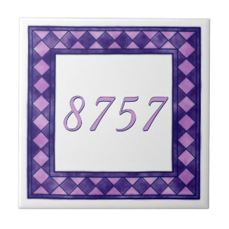 Pink and Purple Small Checkered House Number Tile
