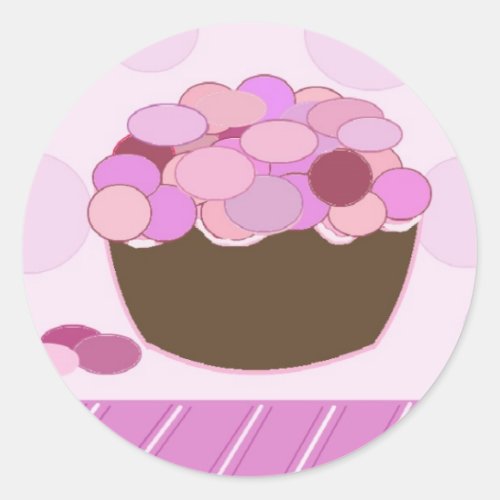 Pink and Purple Smartie Cupcake Classic Round Sticker