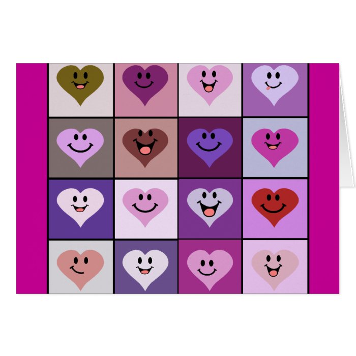 Pink and Purple Smiley Hearts Greeting Cards