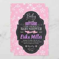 Pink and Purple  Snowflake Baby Shower Invitation