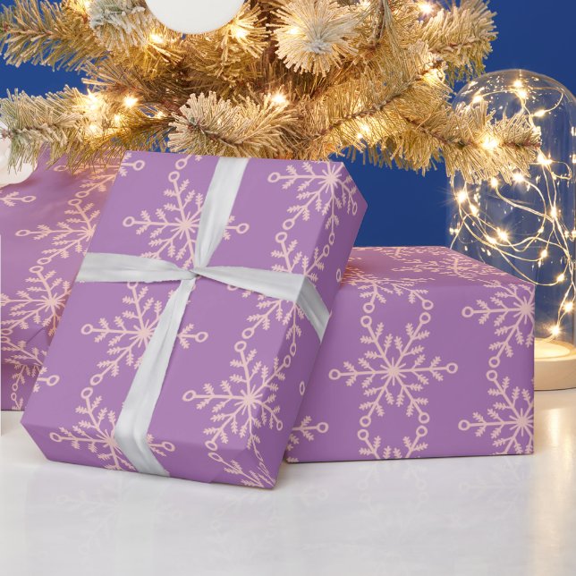 Pink and Purple Snowflakes Holiday Wrapping Paper (Holidays)
