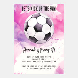 Pink and Purple Soccer Girl Birthday Invitation
