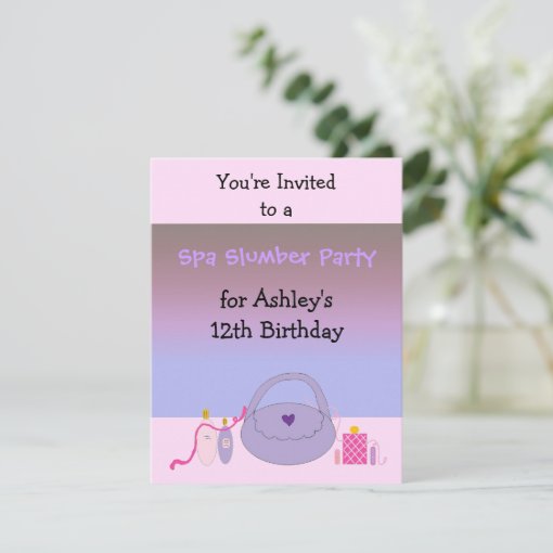 Pink and Purple Spa Birthday Party Invitation | Zazzle