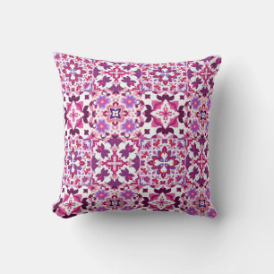 Pink and Purple Spanish Tiles Throw Pillow
