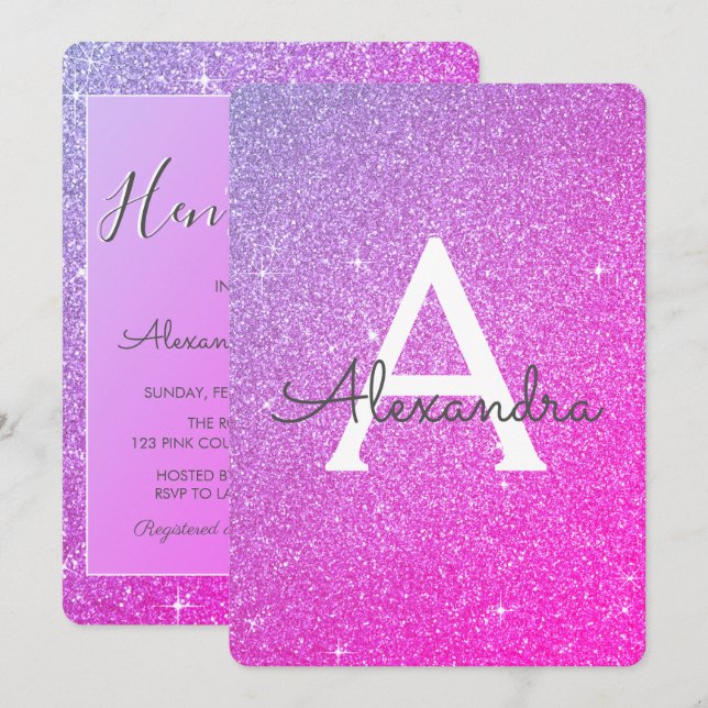 Pink and Purple Sparkle Glitter Hen's Party Invitation (Front/Back)