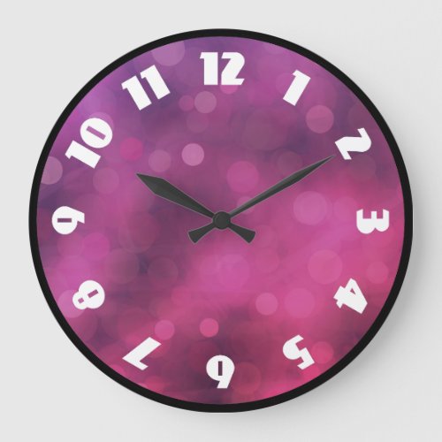 Pink and Purple Sparkling Lights Bokeh Pattern Large Clock