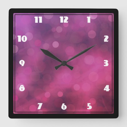 Pink and Purple Sparkling Lights Bokeh Pattern Square Wall Clock