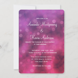 Pink and Purple Sparkling Lights Bokeh Wedding Invitation