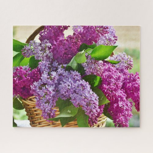 Pink and Purple Spring Lilac Flowers in a Basket  Jigsaw Puzzle