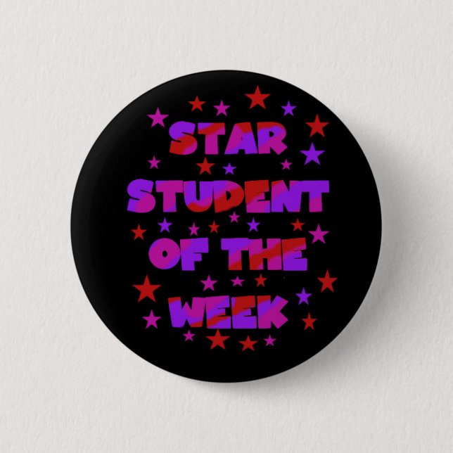 Pink and Purple Star Student of Week Button (Front)