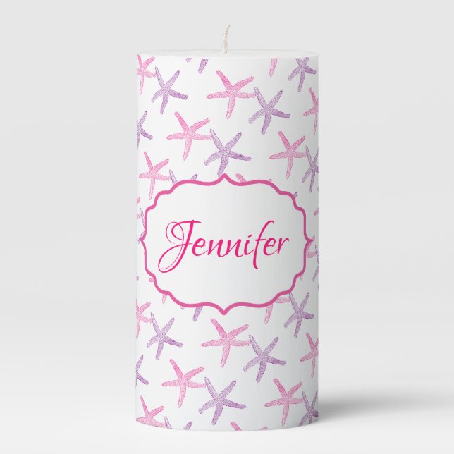 Pink and Purple Starfish Personalized   Pillar Candle (Front)