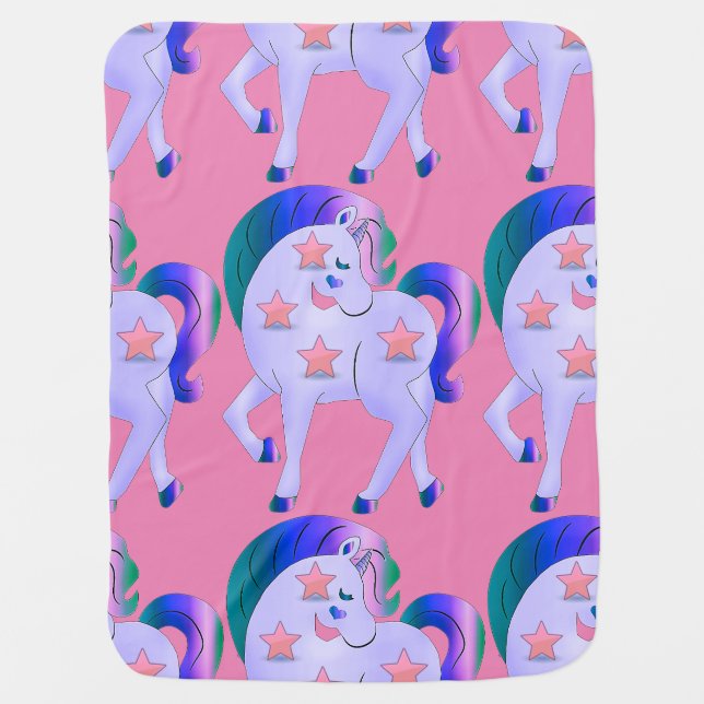 Pink and Purple Starry Unicorns Baby Blanket (Front)