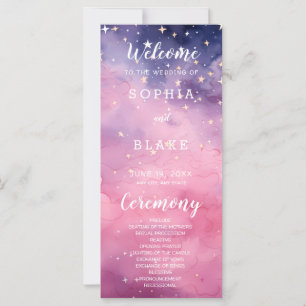 Pink and Purple Stars Celestial Wedding Program