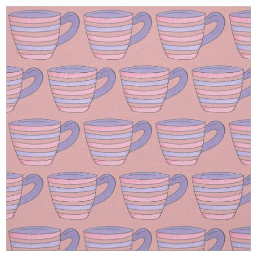 Pink and Purple Striped Tea Party Time Teacup Cup Fabric