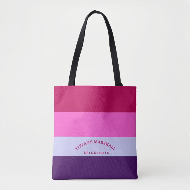 Pink and Purple Stripes Pattern Bridemaid Tote Bag (Front)