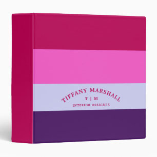 Pink and Purple Stripes Pattern Personalised 3 Ring Binder