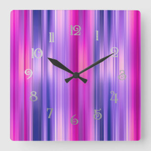 Pink and Purple Stripes Square Wall Clock